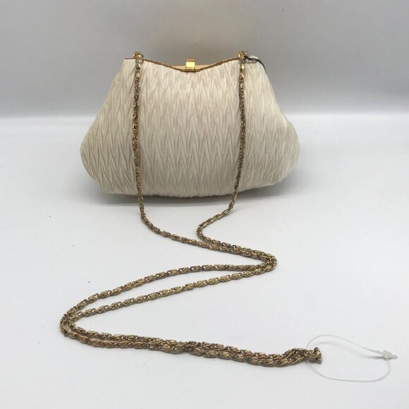 Morgan Taylor Ruched Ivory Satin Evening Crossbody - Picture 2 of 11